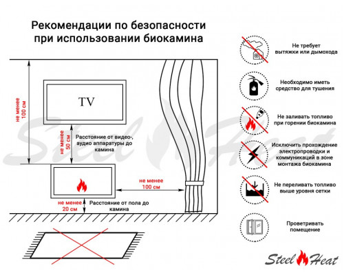 Биокамин встраиваемый SteelHeat LONG-V 900