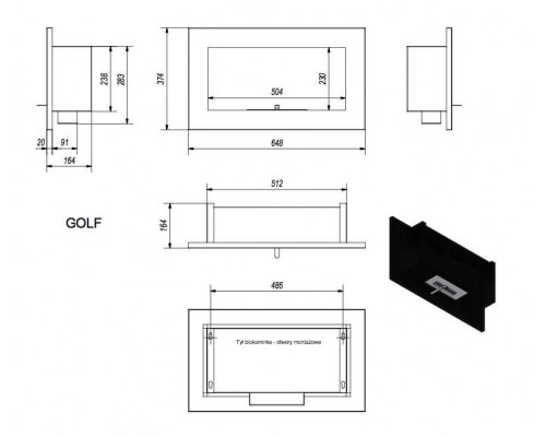 Биокамин встраиваемый Kratki GOLF QUBE, TUV